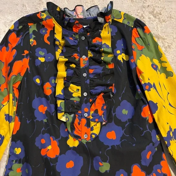 J. Crew Ruffle-Front Classic-Fit Boy Shirt in Ratti® Melting Floral Size Medium - Picture 3 of 11